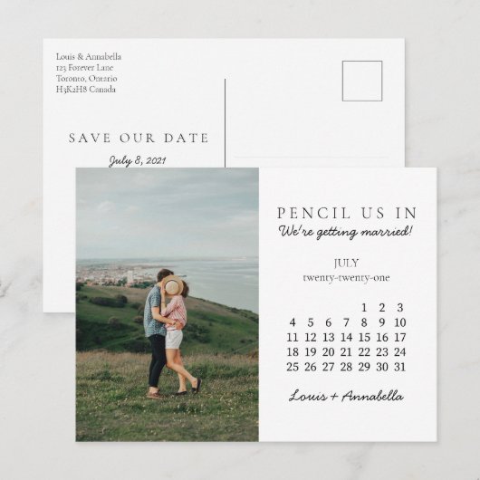 Potlood ons in Save the Date juli 2021 Kalender Briefkaart (Voorkant / Achterkant)