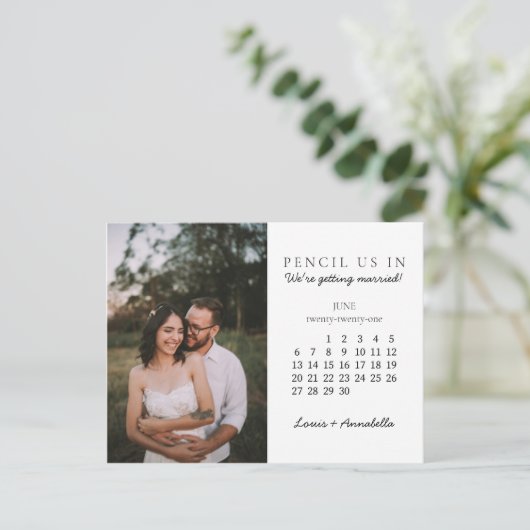 Potlood ons in Save the Date Juni 2021 Kalender Briefkaart (Staand voorkant)