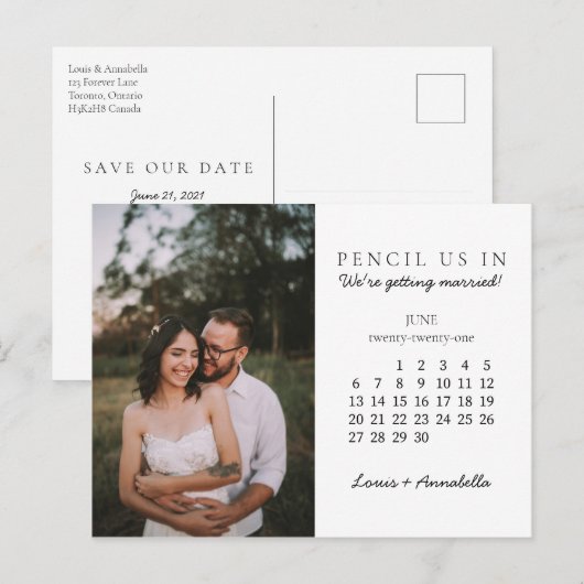 Potlood ons in Save the Date Juni 2021 Kalender Briefkaart (Voorkant / Achterkant)