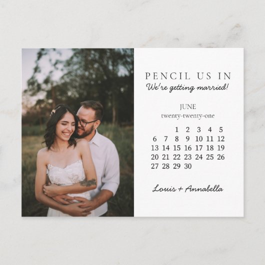 Potlood ons in Save the Date Juni 2021 Kalender Briefkaart (Voorkant)