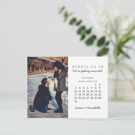 Potlood ons in Save the Date Oktober 2021 Kalender Briefkaart (Staand voorkant)