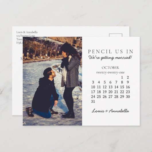 Potlood ons in Save the Date Oktober 2021 Kalender Briefkaart (Voorkant / Achterkant)