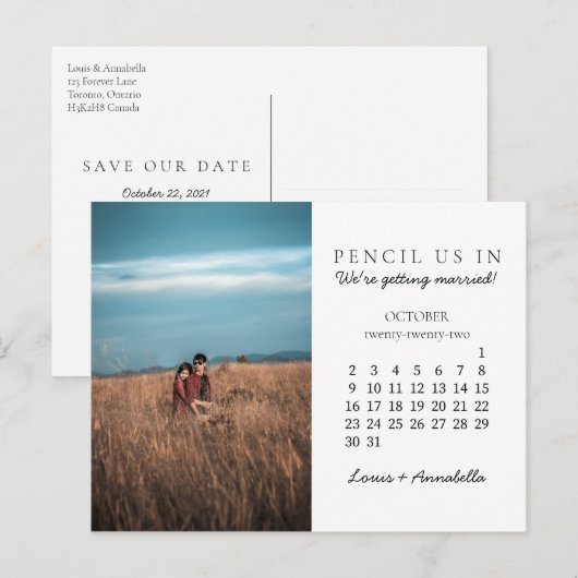 Potlood ons in Save the Date Oktober 2022 Kalender Briefkaart (Voorkant / Achterkant)