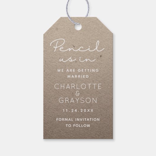 Potlood ons in Save The Date Photo Wedding Cadeaulabel (Voorkant)