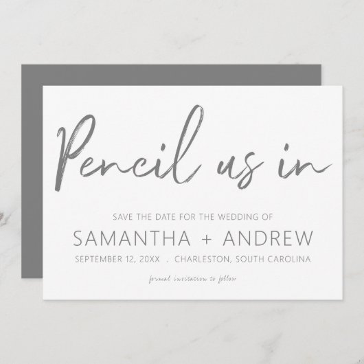 Potlood Ons In Save The Date Uitnodiging (Voorkant / Achterkant)