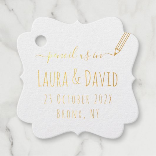 Potlood Ons In Save The Date Wedding Script Goud Bedankjes Labels (Voorkant)