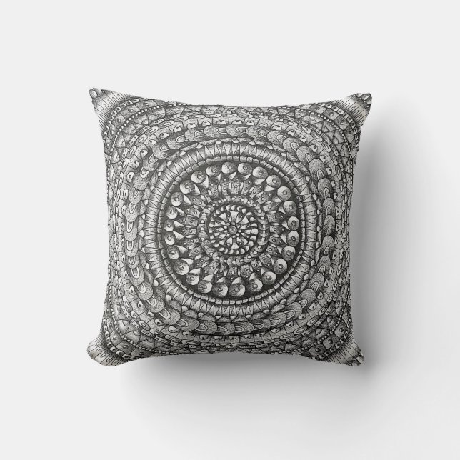 Potlood Origineel Kunst Mandala Ontwerp Kussen (Voorkant)