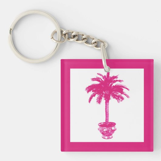 Potlood Palm Tree - fuchsia roze en wit Sleutelhanger (Voorkant)