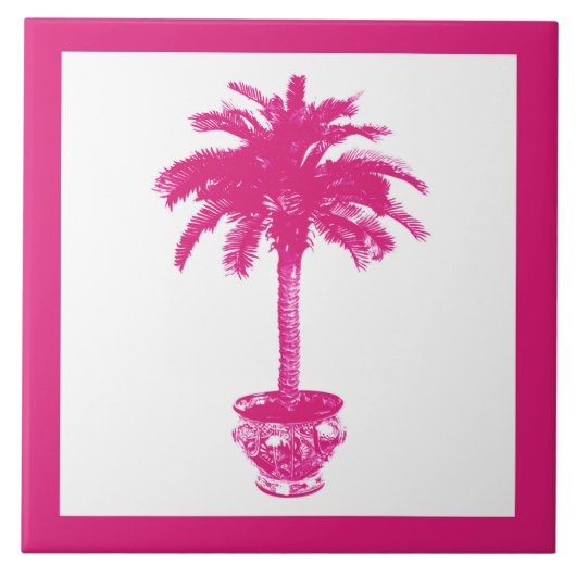 Potlood Palm Tree - fuchsia roze en wit Tegeltje (Voorkant)