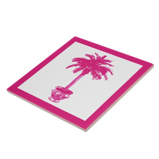 Potlood Palm Tree - fuchsia roze en wit Tegeltje (Zijkant)