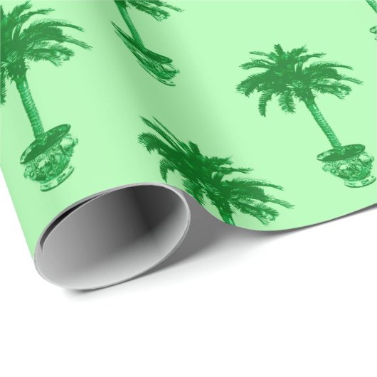 Potlood Palm Tree in Emerald and Light Green Cadeaupapier (Rol Hoek)