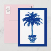 Potlood Palm Tree, Navy Blue en White Briefkaart (Voorkant / Achterkant)