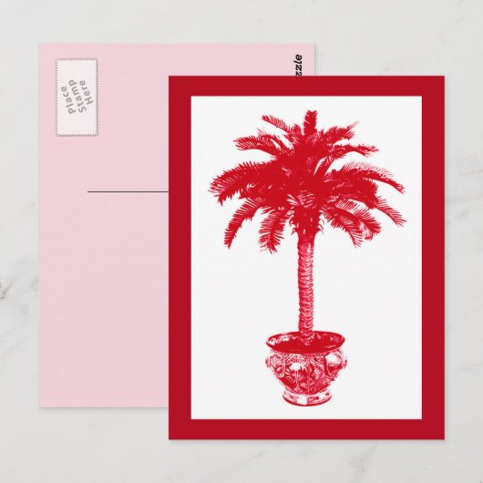Potlood palmboom, diep rood en wit Briefkaart (Voorkant / Achterkant)