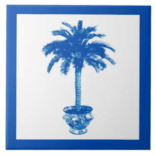 Potlood palmboom - kobalt blauw en wit tegeltje