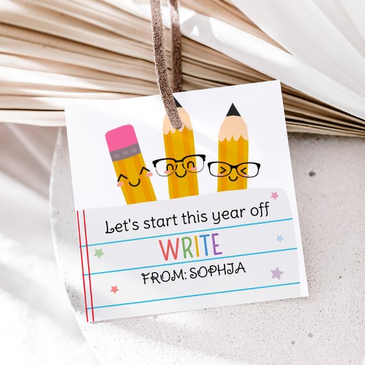 Potlood papier terug naar het schoolplein bedankjes labels