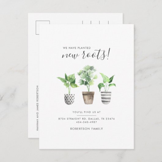 Potlood Planten Boho New Address Botanical Moving Aankondigingskaart (Voorkant / Achterkant)