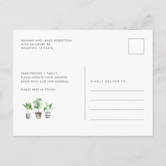 Potlood Planten Boho New Address Botanical Moving Aankondigingskaart (Achterkant)