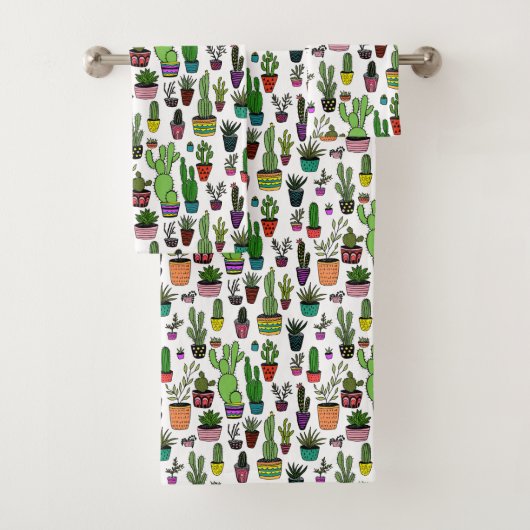 Potlood Planten Cactus Succulent Cute Pattern Bad Handdoek (Insitu)