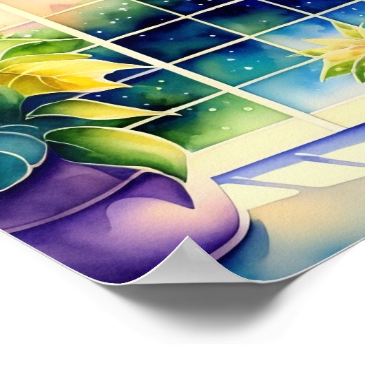 Potlood Planten & Waterverf van de Sterrennacht Poster (Hoek)