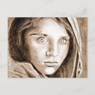 Potlood Portret ... 2004 Uitgeworpen ... sepia too Briefkaart