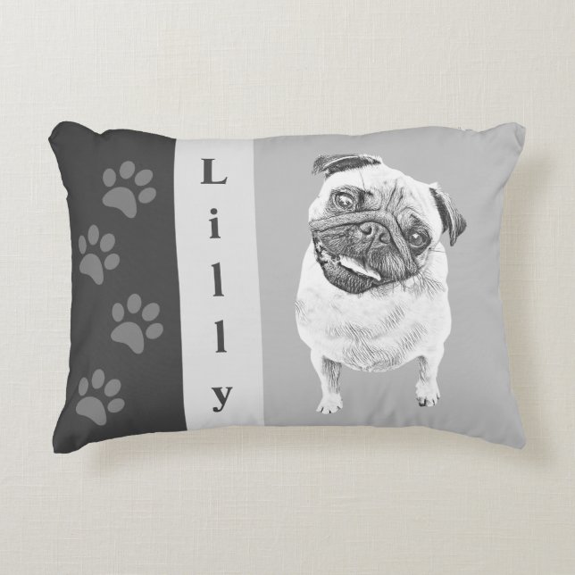  potlood Pug Dog Accent Pillow Kussen (Voorkant)