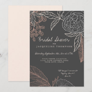 Potlood Schets Line Art Charcoal Bloemen Peony Lea Kaart