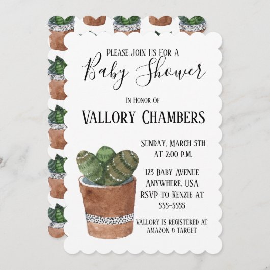 Potlood Succulent Cactus Baby shower Invitation Kaart (Voorkant / Achterkant)