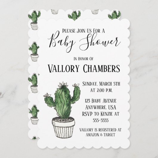Potlood Succulent Cactus Baby shower Invitation Kaart (Voorkant / Achterkant)
