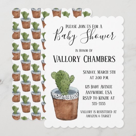 Potlood Succulent Cactus Baby shower Invitation Kaart (Voorkant / Achterkant)