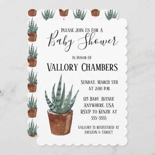 Potlood Succulent Cactus Baby shower Invitation Kaart (Voorkant / Achterkant)
