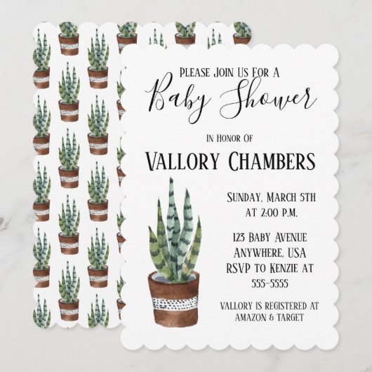 Potlood Succulent Cactus Baby shower Invitation Kaart (Voorkant / Achterkant)
