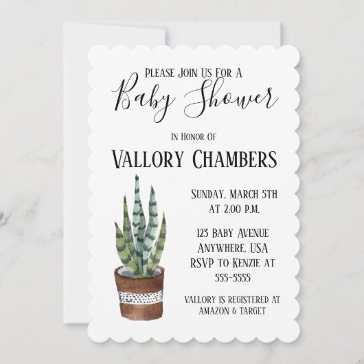 Potlood Succulent Cactus Baby shower Invitation Kaart (Voorkant)