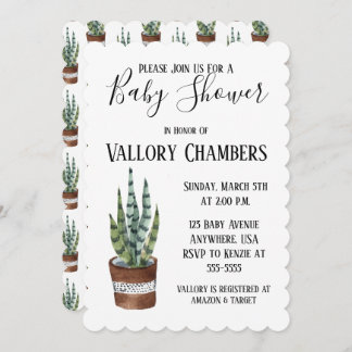 Potlood Succulent Cactus Baby shower Invitation Kaart