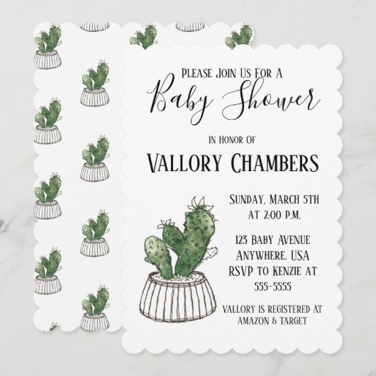 Potlood Succulent Cactus Baby shower Invitation Kaart (Voorkant / Achterkant)