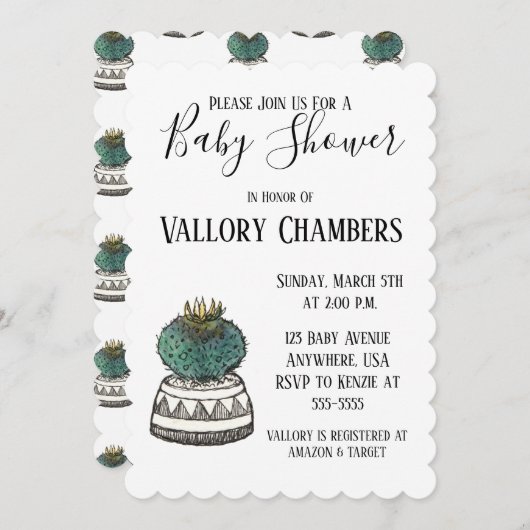 Potlood Succulent Cactus Baby shower Invitation Kaart (Voorkant / Achterkant)