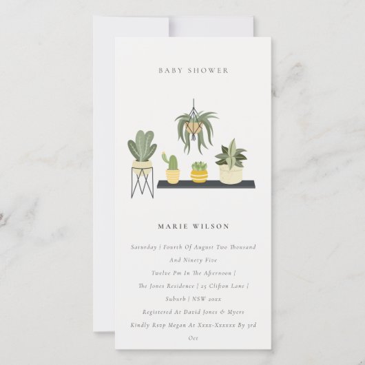 Potlood Succulent Plant Baby shower Uitnodigen Bedankkaart (Voorkant)