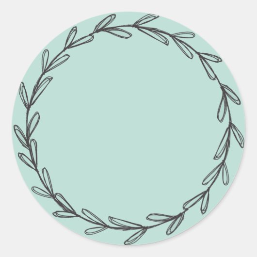 Potlood-tekening krans groen op pot/ kruidenlabel  ronde sticker (Voorkant)