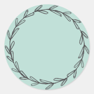 Potlood-tekening krans groen op pot/ kruidenlabel  ronde sticker