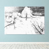 Potlood tekening ontspannende natuur scènebomen canvas afdruk (Insitu (Houten vloer))
