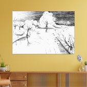 Potlood tekening ontspannende natuur scènebomen canvas afdruk (Insitu (Woonkamer))
