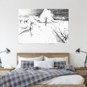 Potlood tekening ontspannende natuur scènebomen canvas afdruk (Insitu (Slaapkamer))