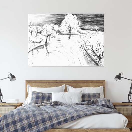 Potlood tekening ontspannende natuur scènebomen canvas afdruk (Insitu (Slaapkamer))