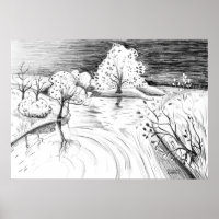 Potlood tekening ontspannende natuur scènebomen