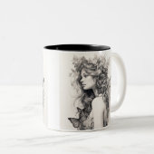 Potlood tekening schattig modern trendy tweekleurige koffiemok (Voorkant rechts)