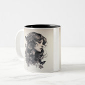 Potlood tekening schattig modern trendy tweekleurige koffiemok (Voorkant links)