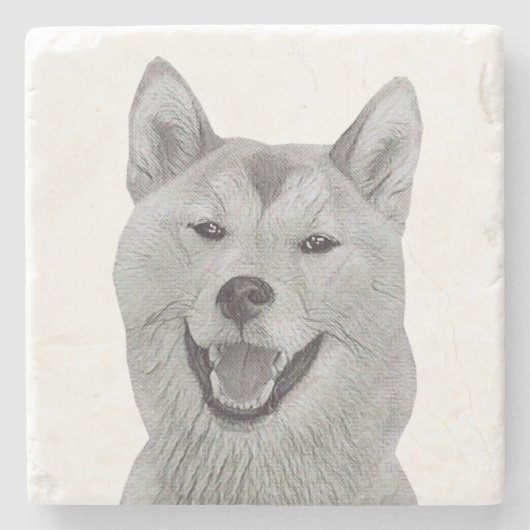 Potlood Tekening Shiba Inu Marble Onderzetter (Voorkant)