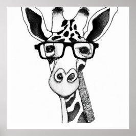 Potlood Tekening van een Giraffe met poster van br