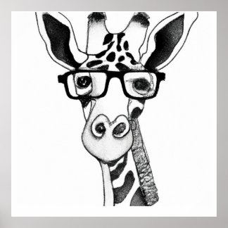 Potlood Tekening van een Giraffe met poster van br