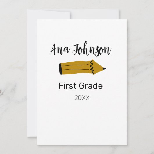 Potlood terug naar school naam klas graad jaar toe kaart (Voorkant)