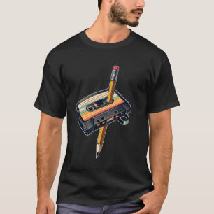 Potlood Terugspoelcassette Oude School Muziek Lief T-shirt